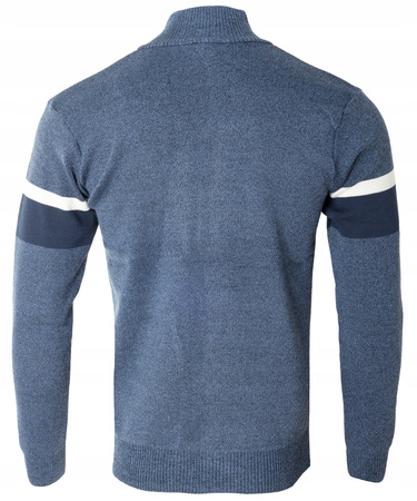 Sweter męski rozpinany jesienny ciemno-niebieski paski - Must