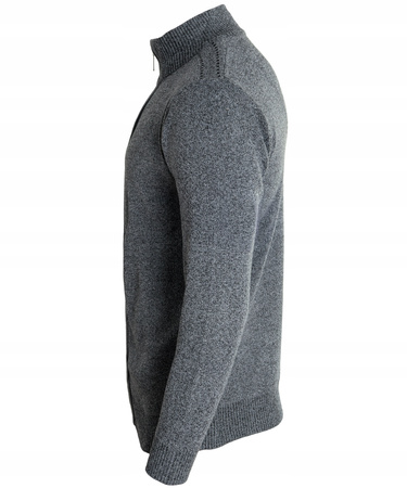 Sweter męski rozpinany jesienny jasno-szary gładki - Must