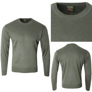 Sweter męski z okrągłym dekoltem wełniany zielony gładki klasyczny - Devir