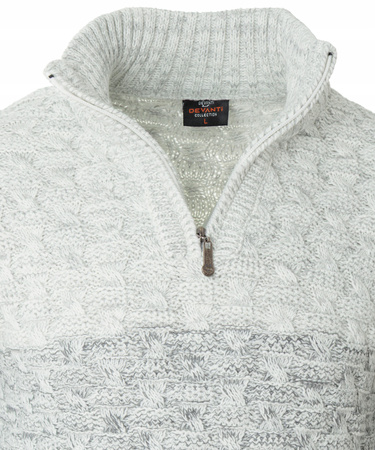 Sweter męski półgolf na krótki zamek jesienny szary ze wzorem wełniany ciepły - Devanti 