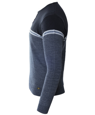 Sweter męski z okrągłym dekoltem krótkie zapięcie na guziki granatowy klasyczny - Devanti