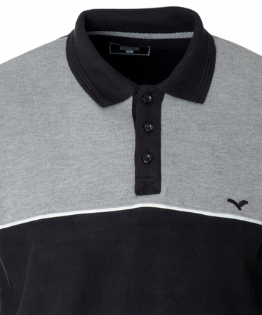 Bluza męska szaro-czarna z kołnierzykiem polo na guziki ze ściągaczami bawełna - Reymo