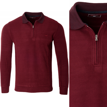 Bluza męska czerwona z kołnierzykiem na zamek ze ściągaczami bawełna - Reymo