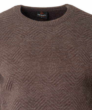 Sweter męski z okrągłym dekoltem ciemno-brązowy wzór wełniany klasyczny - Devanti