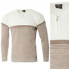 Sweter męski z okrągłym dekoltem na krótki zamek beżowo-biały klasyczny - Devanti
