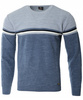 Sweter męski z okrągłym dekoltem wełniany niebiesko-błękitny pasy klasyczny - Devanti