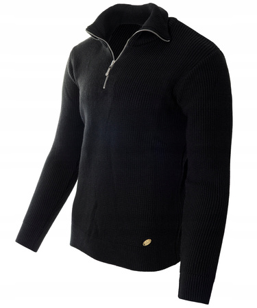 Sweter męski półgolf krótkie zapięcie na zamek czarny klasyczny - Devanti