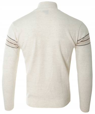 Sweter męski półgolf krótki zamek wełniany jasno-beżowy pasy klasyczny - Devanti