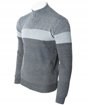 Sweter męski rozpinany wzór w pasy krótki zamek szary półgolf - Must