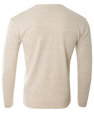 Sweter męski beżowy dekolt w serek V wzór kratka wełniany turecka Devanti