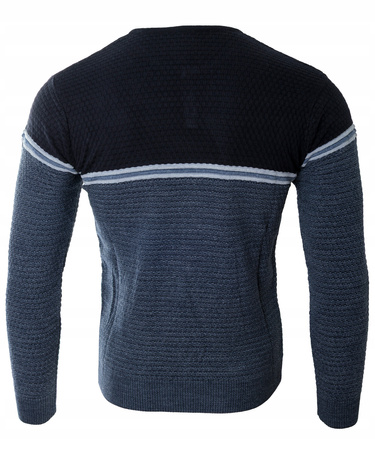 Sweter męski z okrągłym dekoltem krótkie zapięcie na guziki granatowy klasyczny - Devanti