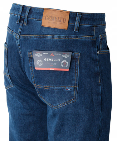 Męskie spodnie jeansy klasyczne granatowe ocieplane proste - Gemello