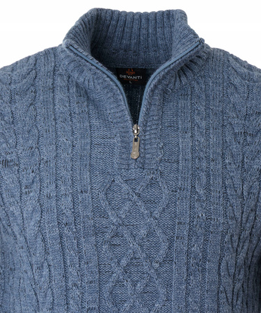 Sweter męski półgolf krótkie zapięcie na zamek niebieski we wzór klasyczny - Devanti