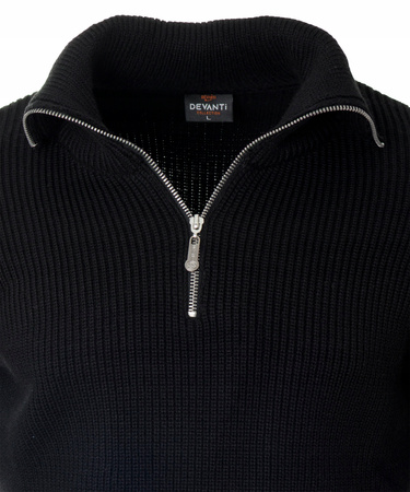 Sweter męski półgolf krótkie zapięcie na zamek czarny klasyczny - Devanti