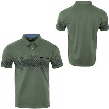 Koszulka męska polo zielona we wzór z kieszenią - POLMSWISS