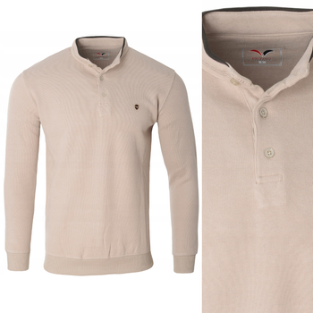 Bluza męska beżowa z kołnierzykiem stójka na guziki ze ściągaczami bawełna - Reymo