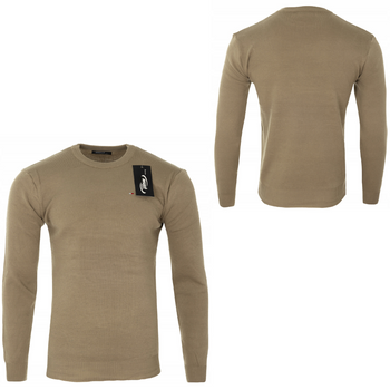 Sweter męski z okrągłym dekoltem beżowy - MUST