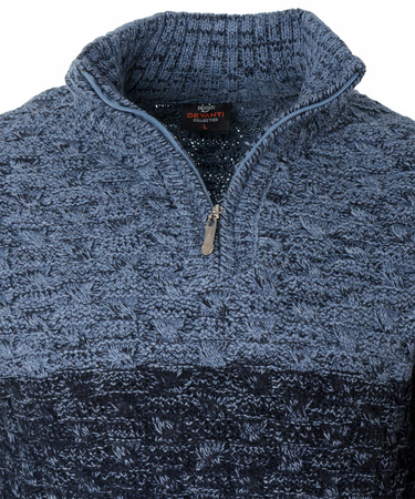 Sweter męski półgolf na krótki zamek jesienny granatowo-niebieski ze wzorem wełniany ciepły - Devanti