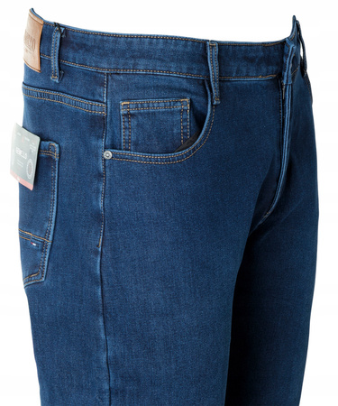 Męskie spodnie jeansy klasyczne granatowe ocieplane proste - Gemello