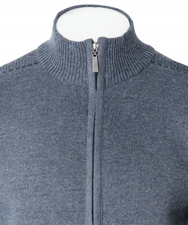 Sweter męski rozpinany jesienny granatowy gładki - Must