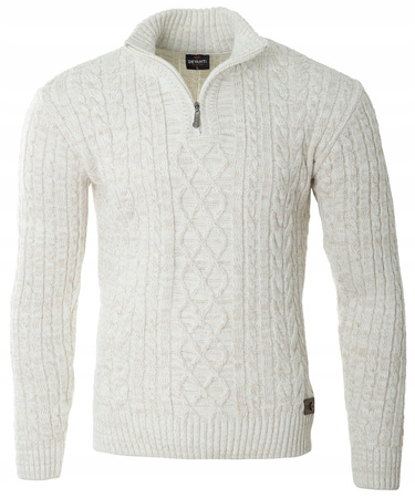 Sweter męski półgolf krótkie zapięcie na zamek beżowy we wzór klasyczny - Devanti