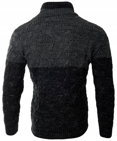 Sweter męski z okrągłym dekoltem zapięcie na krótki zamek i guziki czarny klasyczny - Devanti