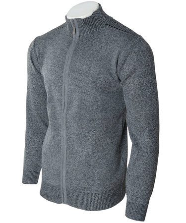 Sweter męski rozpinany jesienny jasno-szary gładki - Must