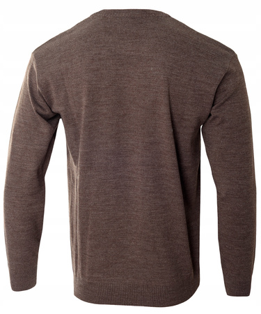 Sweter męski z okrągłym dekoltem brązowy wzór geometryczny wełna klasyczny - Devanti
