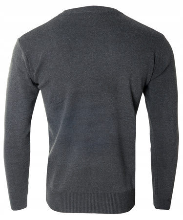 Sweter męski z okrągłym dekoltem ciemno-szary klasyczny - Must