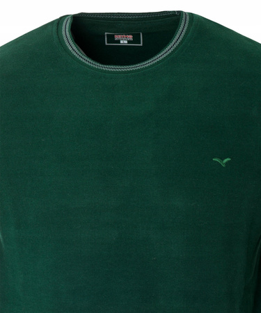 Bluza męska z okrągłym dekoltem pod szyję bawełniana zielona gładka klasyczna - Reymo