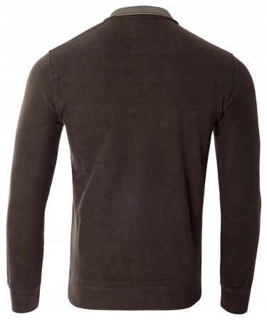 Bluza męska ciemno-brązowa gładka z kołnierzykiem polo na guziki ze ściągaczami bawełniana - Reymo
