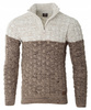 Sweter męski półgolf na krótki zamek jesienny brązowo-beżowy ze wzorem wełniany ciepły - Devanti