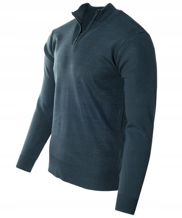 Sweter męski na krótki zamek stójka grafitowy klasyczny - MUST