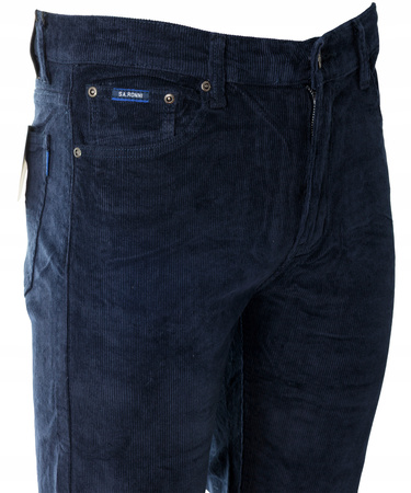 Spodnie męskie klasyczne materiałowe sztruksowe granatowe proste nogawki - Sa. Ronini