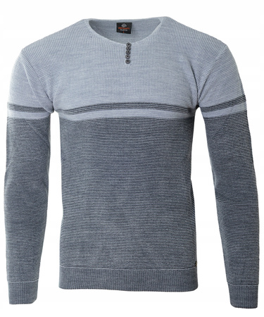Sweter męski z okrągłym dekoltem z guzikami jasno-szary klasyczny - Devanti