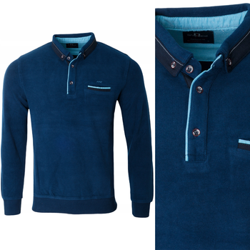 Bluza męska z kołnierzem polo zapięcie na guziki granatowa turecka jesienna  - Antracid