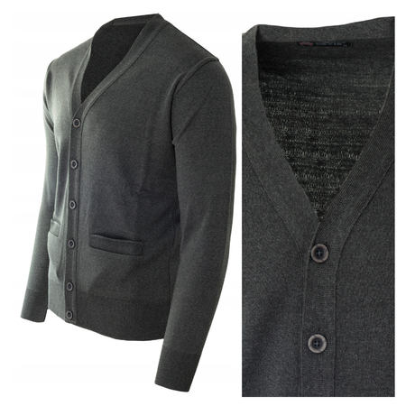 Sweter męski kardigan zapinany na guziki jesienny V-dekolt szary gładki wełniany - Devir Orme