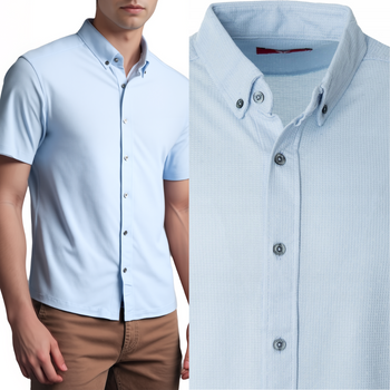 Koszula męska krótki rękaw casual błękitna letnia przewiewna - Redline
