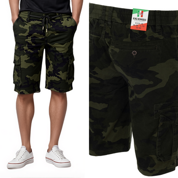 Spodenki męskie krótkie na gumce - ciemno-zielone-moro