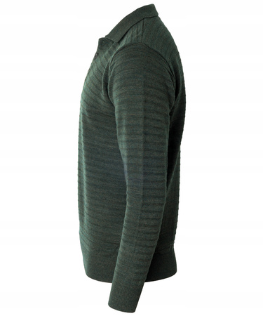 Bluza męska z kołnierzykiem polo na guziki zielona wzór w pasy ze ściągaczami bawełniana - Reymo