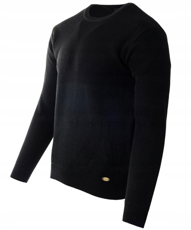 Sweter męski z okrągłym dekoltem czarny wełniany klasyczny - Devanti