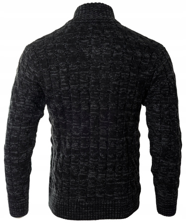Sweter męski półgolf rozpinany jesienny czarny ze wzorem wełniany ciepły - Devanti 