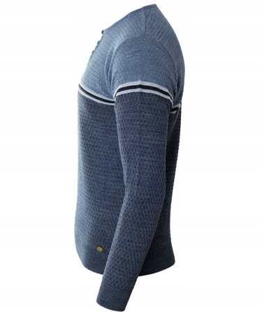 Sweter męski z okrągłym dekoltem krótkie zapięcie na guziki niebieski klasyczny - Devanti