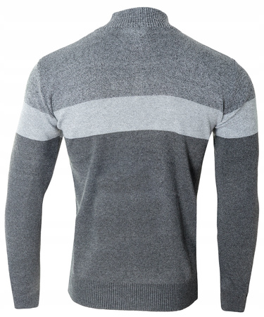 Sweter męski rozpinany wzór w pasy krótki zamek szary półgolf - Must