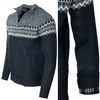 Sweter męski rozpinany ocieplany polarem jesienny granatowo-szary ze wzorem 