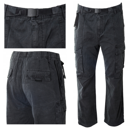 Spodnie męskie bojówki szare 100% bawełniane z paskiem - ITENO