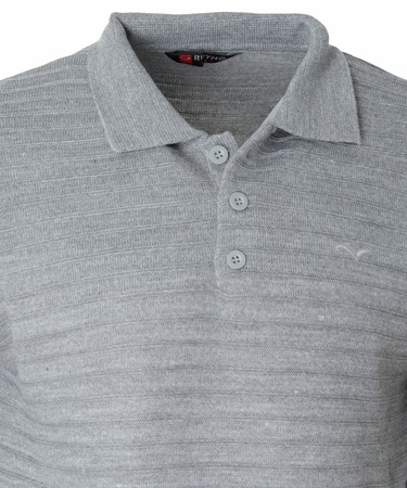 Bluza męska z kołnierzykiem polo na guziki szara wzór w pasy ze ściągaczami bawełniana - Reymo