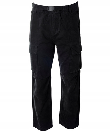 Spodnie męskie bojówki czarne 100% bawełniane z paskiem - ITENO