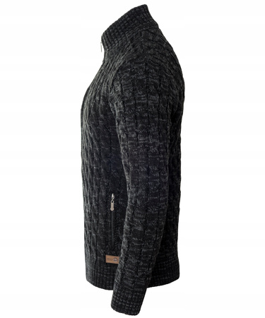 Sweter męski półgolf rozpinany jesienny czarny ze wzorem wełniany ciepły - Devanti 