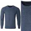 Sweter męski z okrągłym dekoltem pod szyję niebieski we wzór wełniany klasyczny ciepły - Reymo